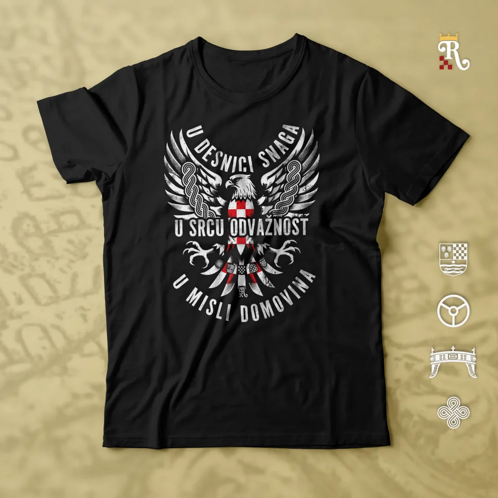 Domoljubna majica Hrvatski sokol s geslom i povijesnim hrvatskim grbovima