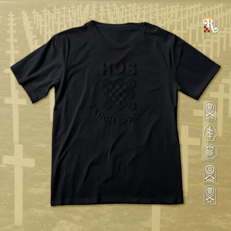 Crna domoljubna 3d HOS majica s jedinstvenim 3D reljefnim motivom HOS-a