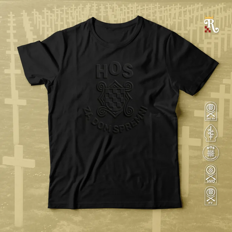 Crna domoljubna 3d HOS majica s jedinstvenim 3D reljefnim motivom HOS-a