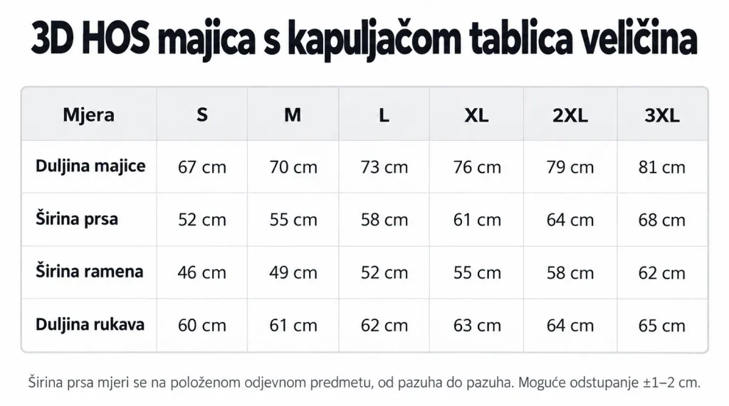 3d hos hoodie size chart