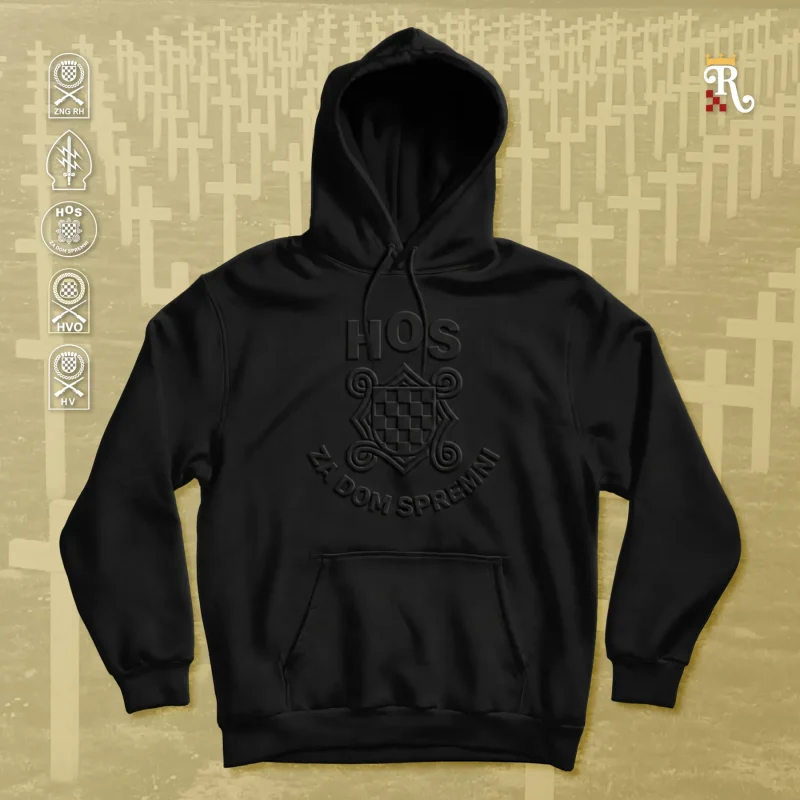 Crna domoljubna 3d HOS majica s kapuljačom (hoodie) s jedinstvenim 3D reljefnim motivom HOS-a