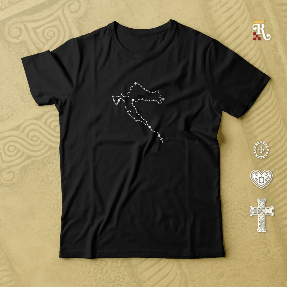 Maijca s krunicom - "Hrvatska krunica" - koja prikazuje kartu Hrvatske izvedenu od zrna krunice kao spoj vjere i ljubavi prema Domovini