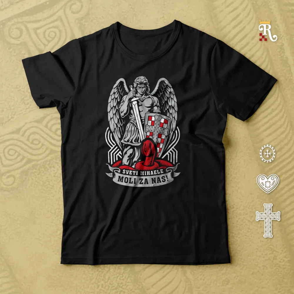 Domoljubna majica Sveti Mihael arkanđeo s hrvatskim pleterom - vojskovođa nebeske vojske